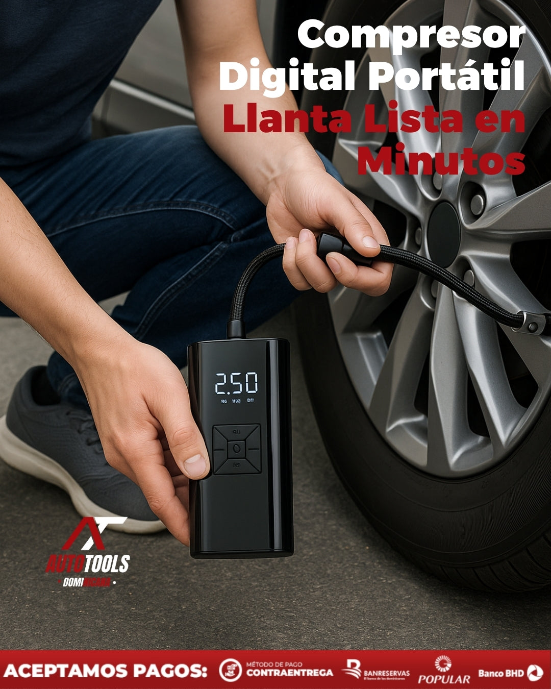 Compresor Digital Portátil 150 PSI | Llanta lista en minutos sin esfuerzo