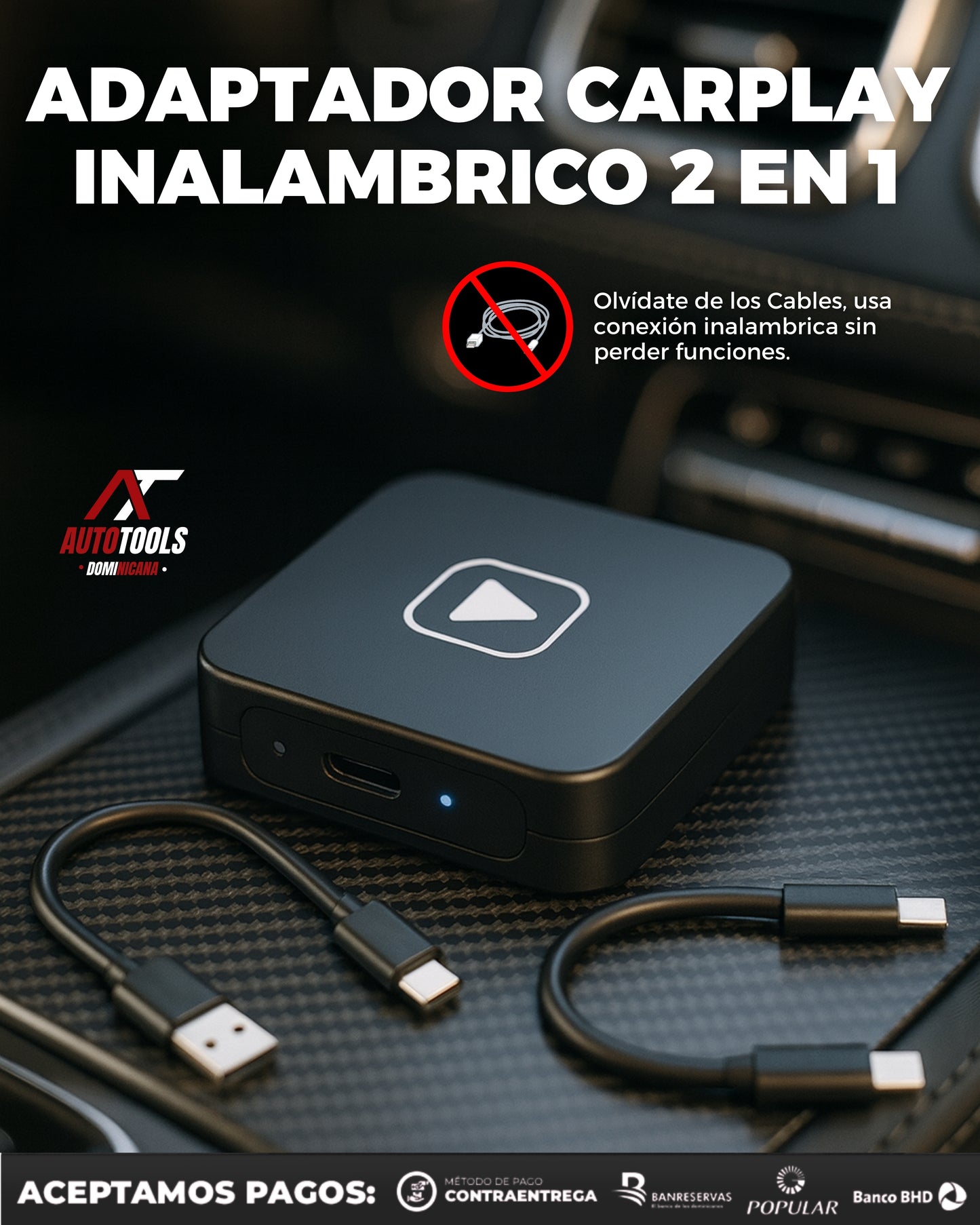 Adaptador Inalambrico 2 en 1 Carplay | ¡Olvídate de los cables y Convierte la Conexión a inalámbrica!