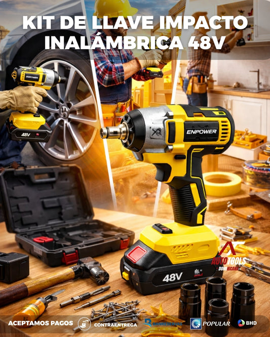 Pistola de Impacto Inalámbrico 48V – Kit Completo con 2 Baterías | Potencia Profesional Sin Cables