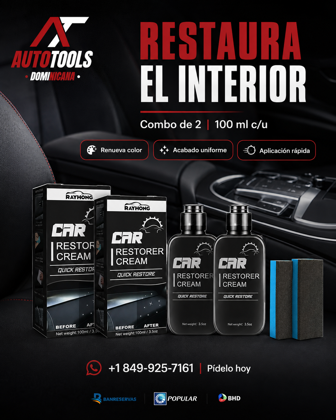 Restauradores para Interior de Auto (Combo de 2) | Renueva Plásticos, Vinil y Cuero