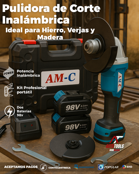 Pulidora de Corte Inalámbrica 98V | Potencia Profesional para Hierro, Metalales y madera