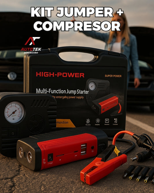 Jumpeador de Baterias Portatil + Compresor de aire PowerGo™ | ¡Arranca tu carro en segundos y sigue tu camino sin estrés!