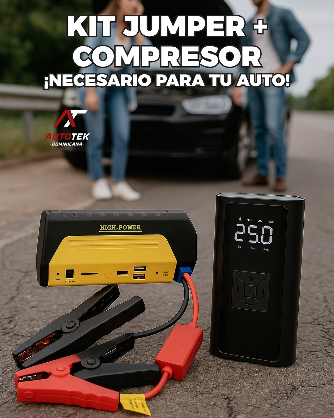 Jumper de batería + Compresor de Aire (Combo) AutoGuard™ | ¡Arranca tu carro y llena tus gomas en minutos! Kit 2 en 1 indispensable para conductores
