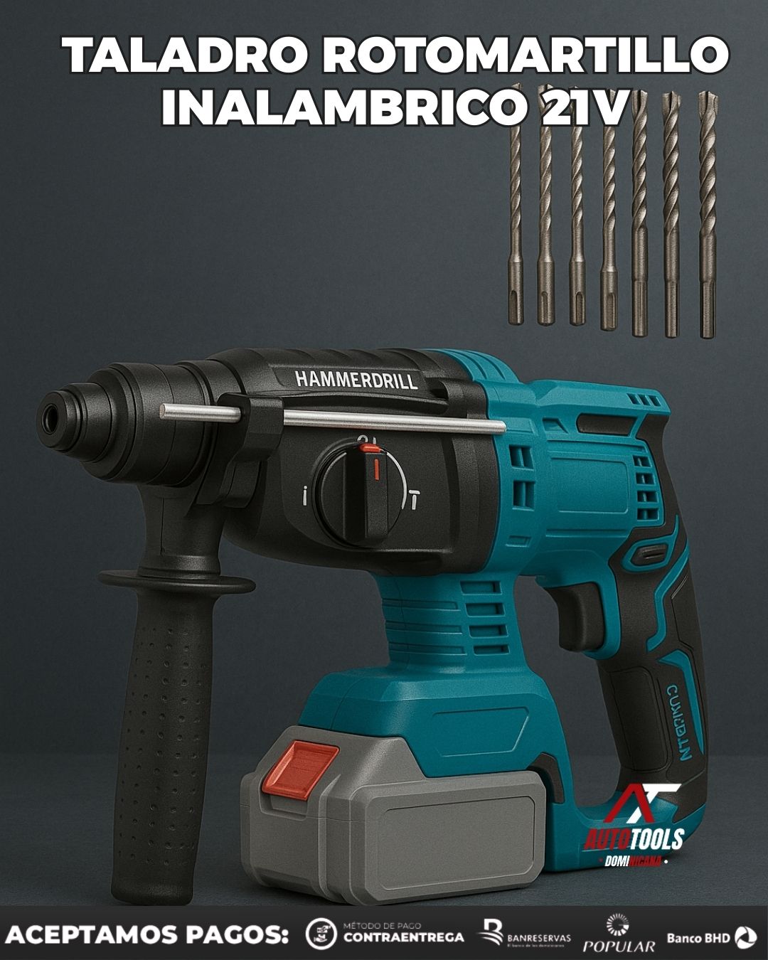 Taladro RotoMartillo 21V JBN-PRO™ |  900RPM, 4,500ipm | 2 Baterías +  Cargador