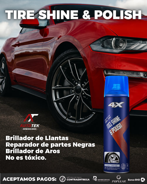 Restaurador de Partes Negras y Brillador de Llantas y Aros | Tire Shine & Polish 4X™ | ¡Tu Carro como nuevo con solo rociar!
