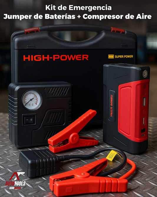 Jumpeador de Baterias Portatil + Compresor de aire PowerGo™ | ¡Arranca tu carro en segundos y sigue tu camino sin estrés!