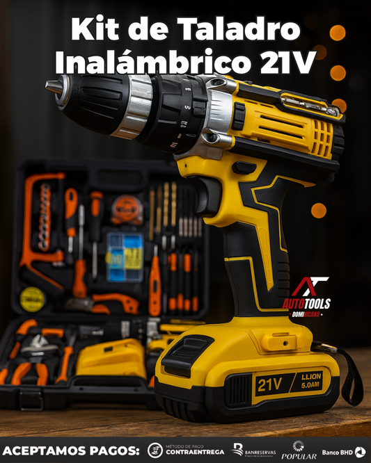 Kit de Taladro Inalámbrico 21V PowerDrill™ | 1,500 RPM, 40 N.m, 6,500 ipm | Kit de Herramientas duraderas de alta Calidad