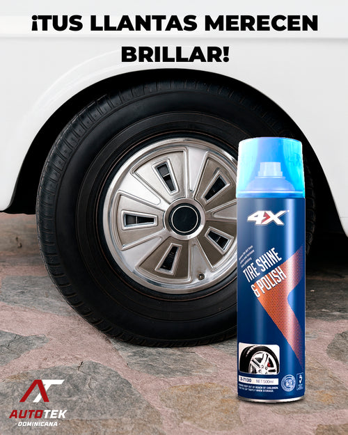 Restaurador de Partes Negras y Brillador de Llantas y Aros | Tire Shine & Polish 4X™ | ¡Tu Carro como nuevo con solo rociar!